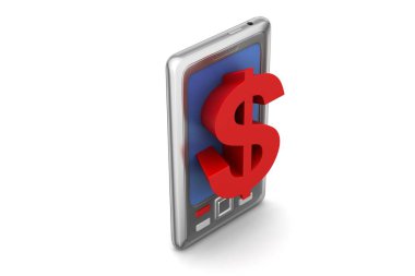 Beyaz arka planda dolar işareti olan akıllı telefon