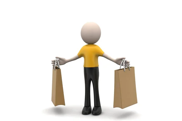 3D购物节和顾客与包的背景 — 图库照片