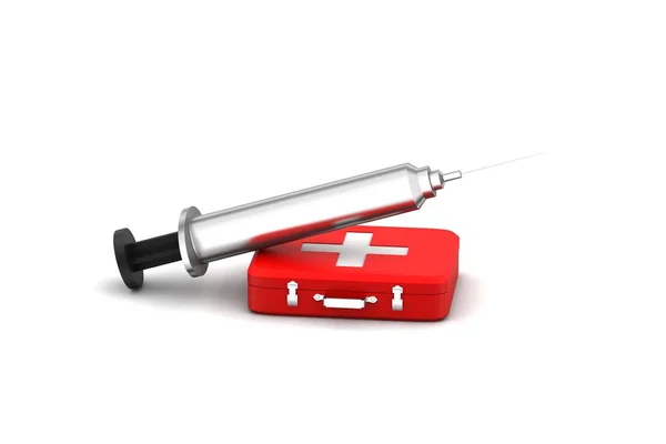First aid box with syringe in white background