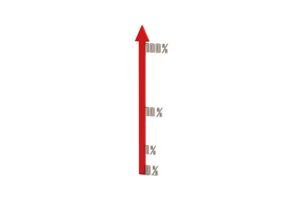 Renderização Seta Vermelha Para Cima Com Percentagens Segundo Plano — Fotografia de Stock