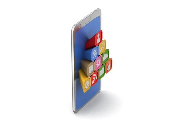 Smartphone Mit Applikationssymbolen Auf Weißem Hintergrund — Stockfoto