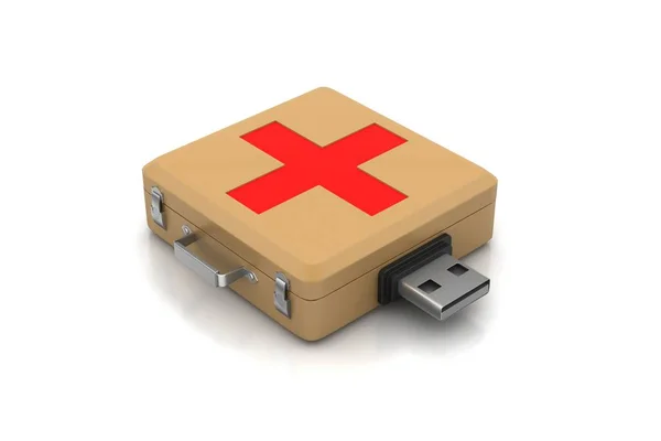 First aid box with usb in white background