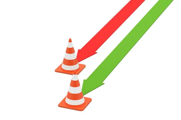 Traffic Cone Arrow White Background — Stock Photo, Image