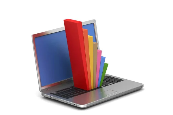 Laptop Mostrando Gráfico Estatístico Fundo Branco — Fotografia de Stock