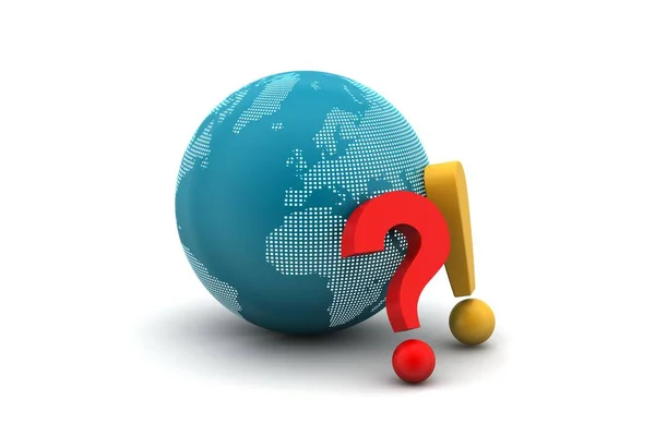Rendering Question Mark Exclamation Globe Background — Stock Photo, Image