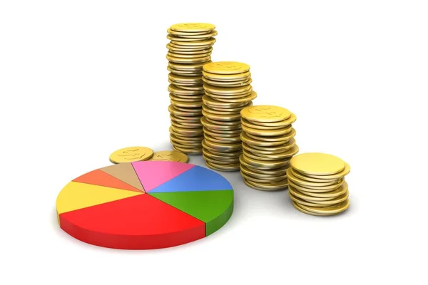 Gold Coins Graph Pie Chart White Background — Stock Photo, Image