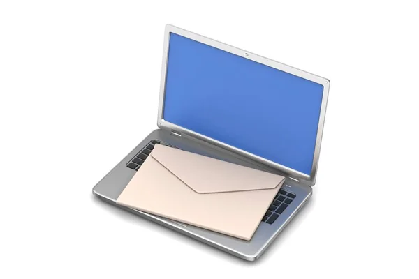 Laptop Computer Mail White Background — Stock Photo, Image