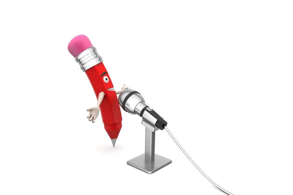 Render Dari Pensil Merah Dan Mikrofon Latar Belakang — Stok Foto