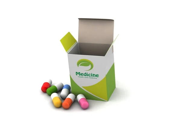 Pacchetto Medicinale Con Capsula Fondo Bianco — Foto Stock