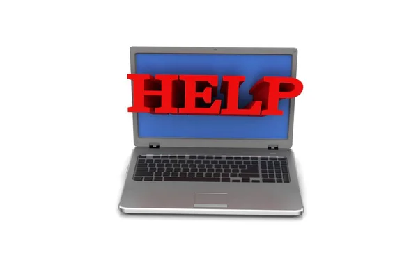 Laptop Com Palavra Ajuda Fundo Branco — Fotografia de Stock