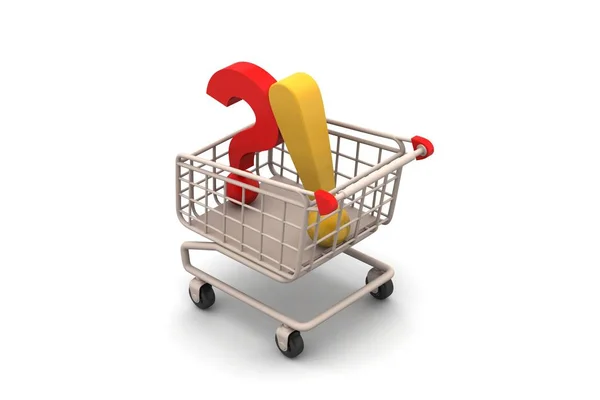 Rendering Question Mark Exclamation Shopping Cart — Stock Photo, Image