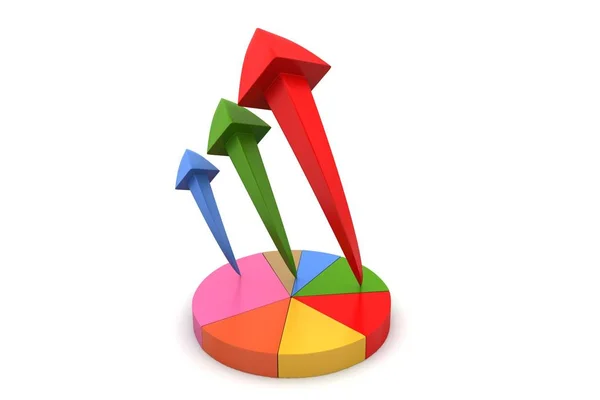 白い背景に矢印を付した円グラフ — ストック写真