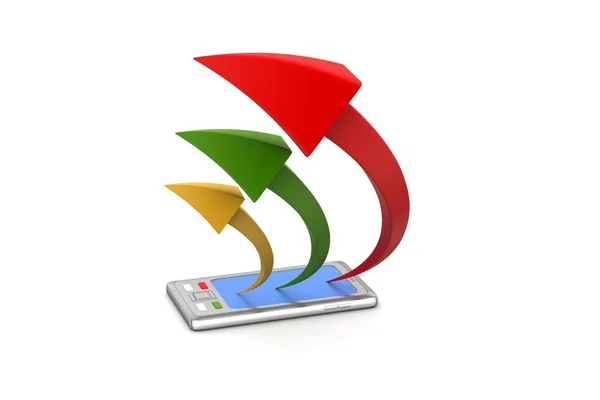 Tablet Computer Arrows White Background — Stock Photo, Image