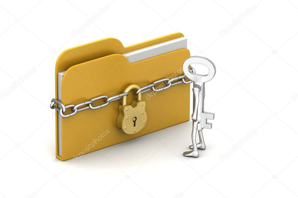 File folder locked with chain in white background