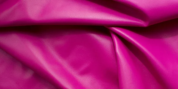 Pink leather background, volume, crumpled, texture fabric — Stock Photo, Image