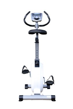 beyaz bir arka plan üzerinde egzersiz bisikleti, fitness eğitmeni izole