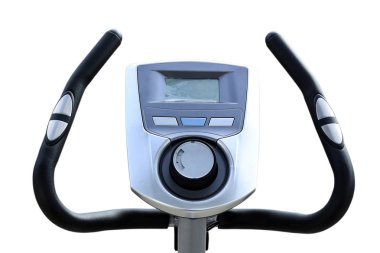 beyaz bir arka plan üzerinde egzersiz bisikleti, fitness eğitmeni izole