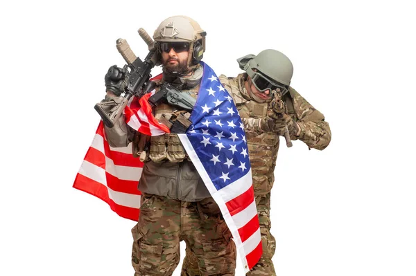 Usa Specialstyrkor Militär Utrustning Och Med Vapen Vit Isolerad Bakgrund — Stockfoto
