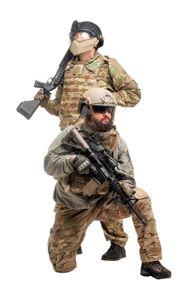 Forze Speciali Americane Due Soldati Equipaggiamento Militare Con Armi Sfondo — Foto Stock