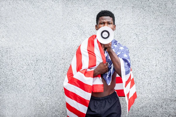 Fekete Élet Fogalma Agresszív Afro Amerikai Fickó Amerikai Zászló Tiltakozások — Stock Fotó