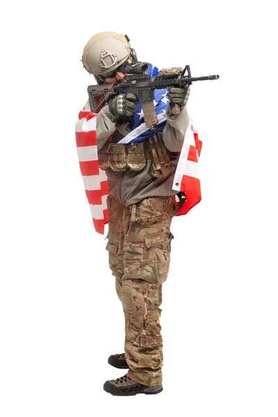 Amerikansk Soldat Uniform Och Med Ett Gevär Mål Och Skott — Stockfoto