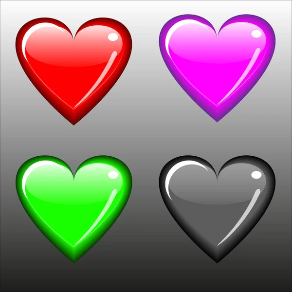 Abstract Shiny Hearts Illustration Red Purple Green Black Vector Icon — Stock Vector