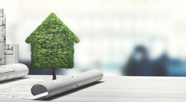 Yeşil ve ekoloji ev bina projeleri, 3d render illüstrasyon ile