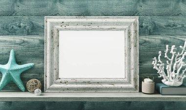 Beyaz kabuk ve mercan, resimde 3d render ile tuval