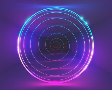 Bir odada, 3d render halat Neon ışık