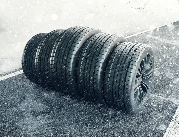 Snow Tires Road Render Illustration — Stock Photo, Image