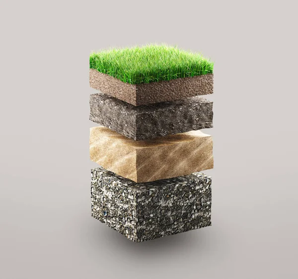 Çim ve toprak, 3d render illüstrasyon katmanları