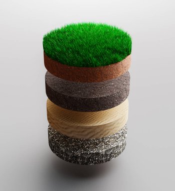 Yeşil çim katmanları, 3d render illüstrasyon