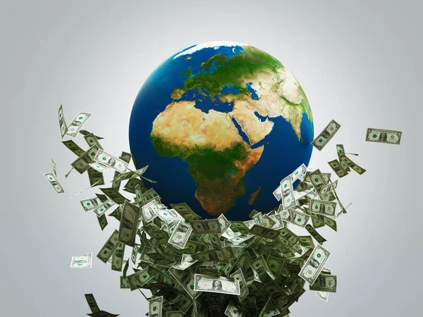 Wereld Met Veel Geld Renderen Illustratie — Stockfoto
