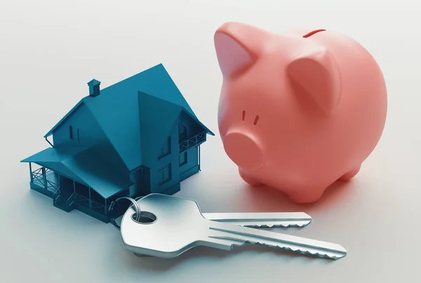 House Keys Piggy Bank Rendering — Stock Photo, Image