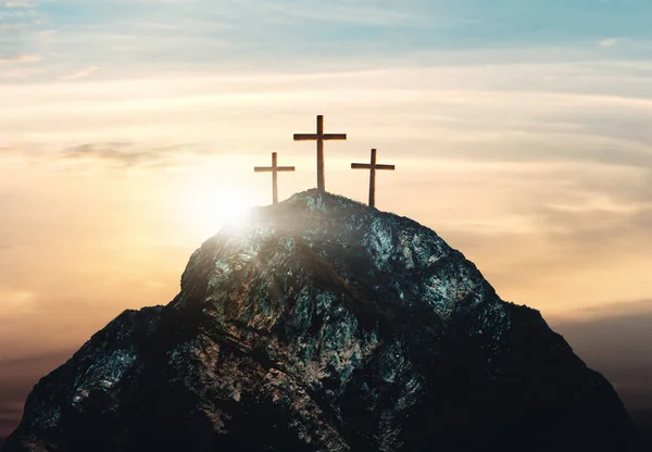 Crucificação Jesus Cristo Três Cruzes Colina Renderização — Fotografia de Stock