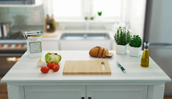 Mesa Cozinha Preparação Renderização — Fotografia de Stock