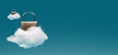 Asma kilit ve bulut, 3d render