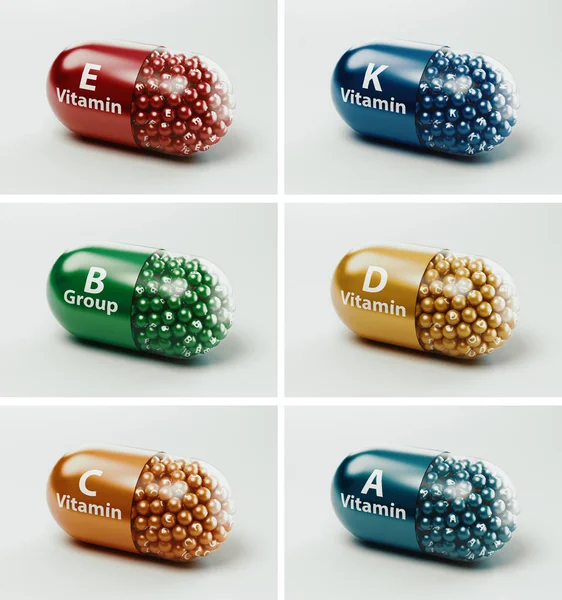 Píldoras Cápsulas Vitamínicas Rendering — Foto de Stock