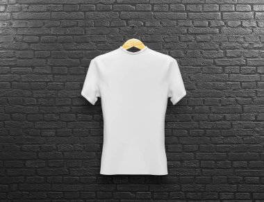 Boş beyaz t shirt, tuğla duvar, 3d render