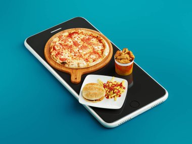 Sipariş pizza online, 3d render