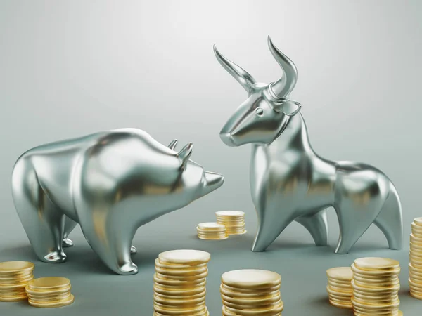 Toro y oso, concepto financiero, representación 3d — Foto de Stock