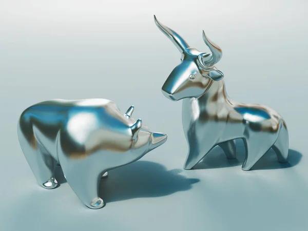 Концепція фондового ринку, бик і ведмідь. 3D візуалізація — стокове фото