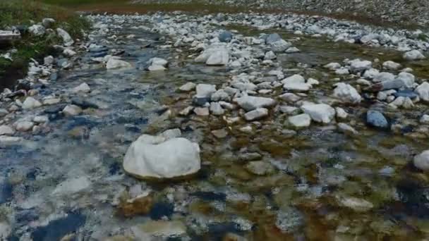 Grabación cinematográfica de alta calidad de 4k 12bit. Primer plano de agua limpia que fluye en un pequeño río de montaña . — Vídeos de Stock