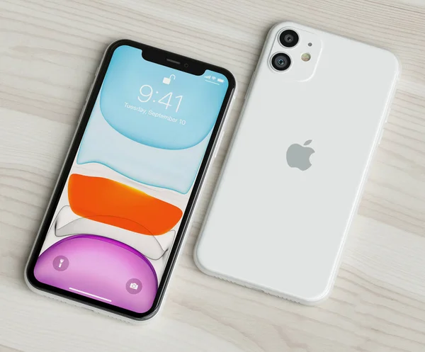 ITALIA - 22 DE SEPTIEMBRE DE 2019: Iphone 11 smartphones en la mesa. Iphone 11 en primer plano. El último modelo de iPhone móvil de Apple. Editorial ilustrativo . —  Fotos de Stock