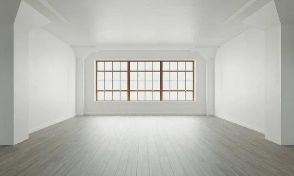 Interior de parede clássico e moldura moderna com parquet, sala vazia, renderização 3d — Fotografia de Stock