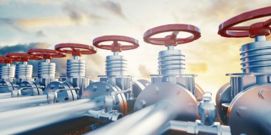 Petrol ya da gaz boru vanaları. Petrol ve gaz çıkarma, üretim ve ulaşım endüstriyel geçmişi. 3d oluşturma