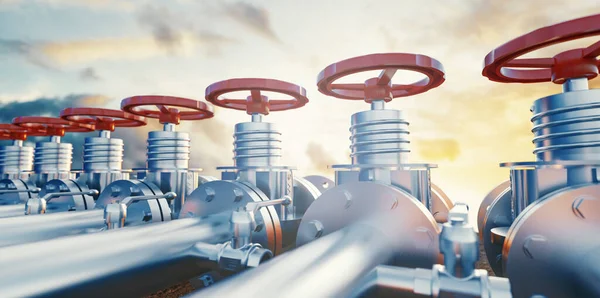 Petrol ya da gaz boru vanaları. Petrol ve gaz çıkarma, üretim ve ulaşım endüstriyel geçmişi. 3d oluşturma