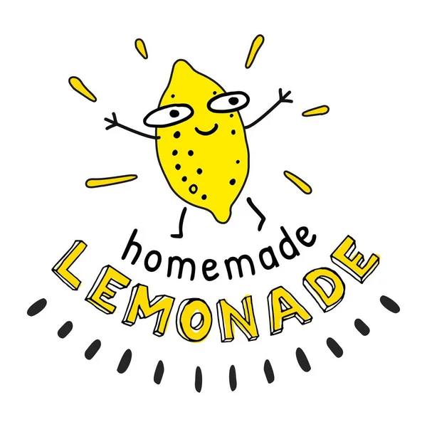 Домашний Лимонад Надпись Желтым Веселым Лимоном — стоковый вектор