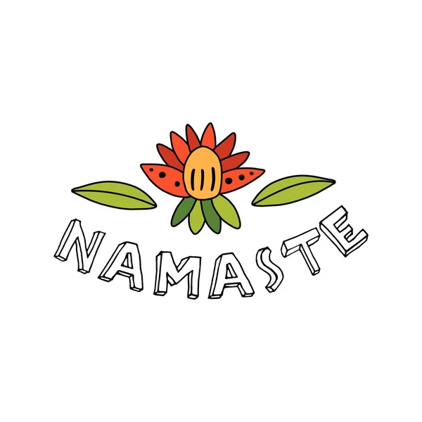 Namaste Inscription Red Flower — Stock Vector