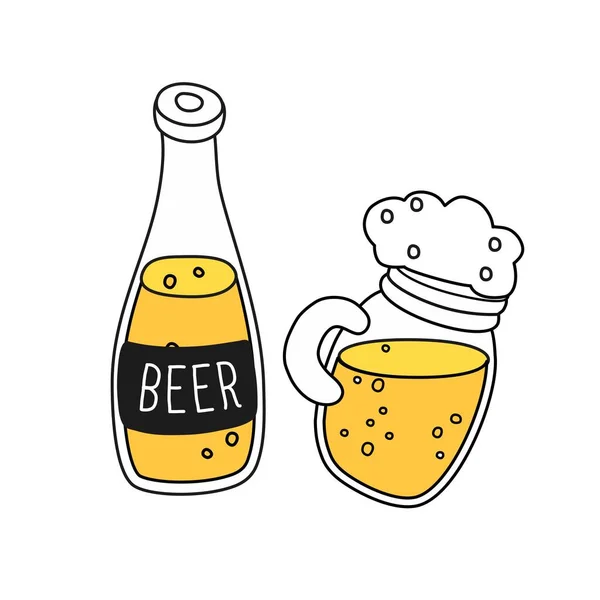 Пиво Стеклянной Бутылке Кружке — стоковый вектор